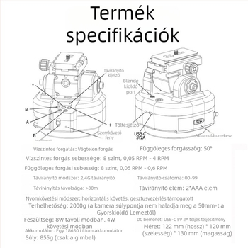 AI arc felismerő kamera automatikus követéssel élő közvetítéshez, távirányítás, 360° pan/tilt, függőleges sebesség 0.5–0.6, horizontális sebesség 8 szint