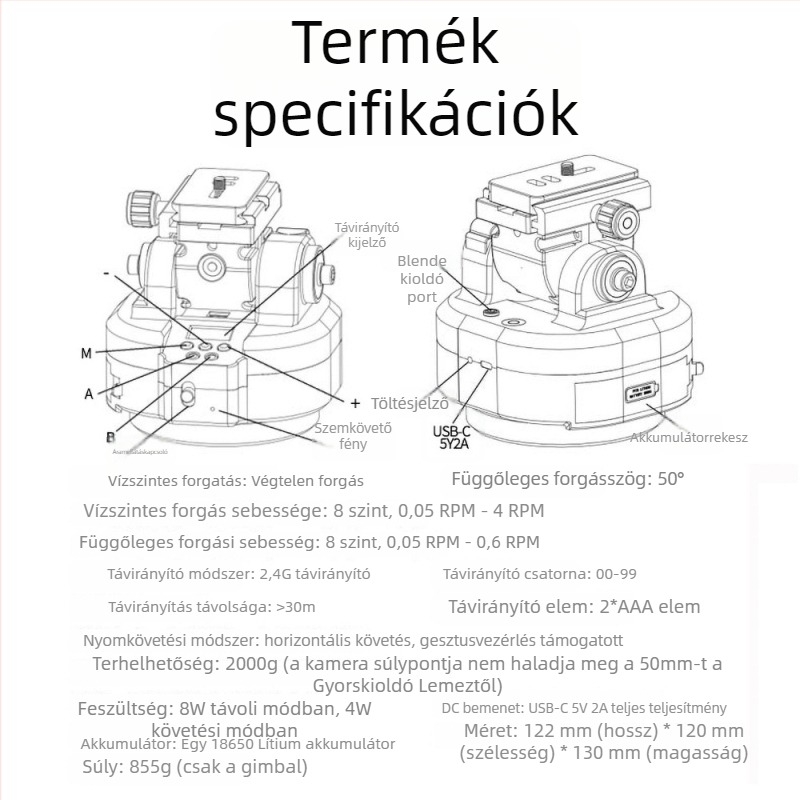 AI arc felismerő kamera automatikus követéssel élő közvetítéshez, távirányítás, 360° pan/tilt, függőleges sebesség 0.5–0.6, horizontális sebesség 8 szint
