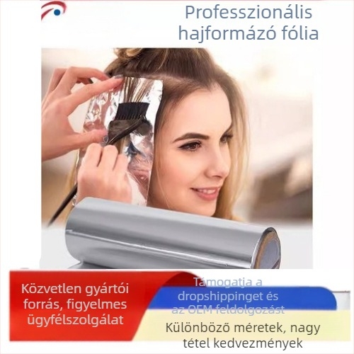 Frizurázáshoz használt alumíniumfólia lapok kiemeléshez, 12–20 µm vastagság, biológiailag lebomló, mikrohullámú sütőben is használható, logó nyomtatása elérhető