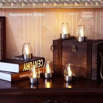 Napelemes gyertyalámpa kerthez – Modell 220301, LED, IP44, 6–12 órás üzemidő, teljesítmény 0,06 W