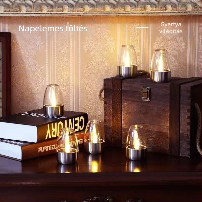 Napelemes gyertyalámpa kerthez – Modell 220301, LED, IP44, 6–12 órás üzemidő, teljesítmény 0,06 W