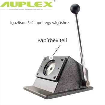 Ónlemez jelvény készítő vágógép – típus Buckle machine, modell New badge machine cutter, 58 mm jelvény vágó, reklámhoz és rendezvényekhez, tömeg 5 kg, mozgási sebesség 30.