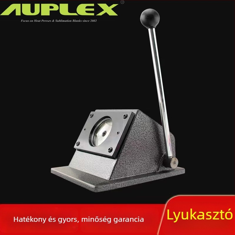Ónlemez jelvény készítő vágógép – típus Buckle machine, modell New badge machine cutter, 58 mm jelvény vágó, reklámhoz és rendezvényekhez, tömeg 5 kg, mozgási sebesség 30.