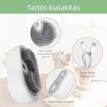 Macska ápoló permetező fésű masszírozó tisztító funkcióval, egygombos permetezés, szőrszálak eltávolítása, ABS anyag, Neutral márka