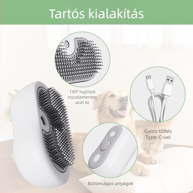 Macska ápoló permetező fésű masszírozó tisztító funkcióval, egygombos permetezés, szőrszálak eltávolítása, ABS anyag, Neutral márka