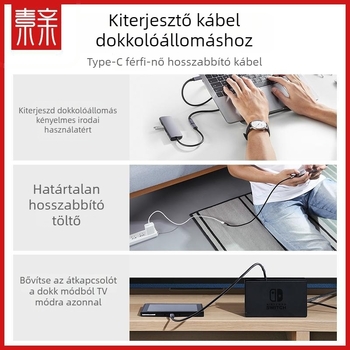 Type-C férfi–nő bővítő dokk 4K támogatással, PD 100W gyors töltés, nagy áramerősségű adatátvitel