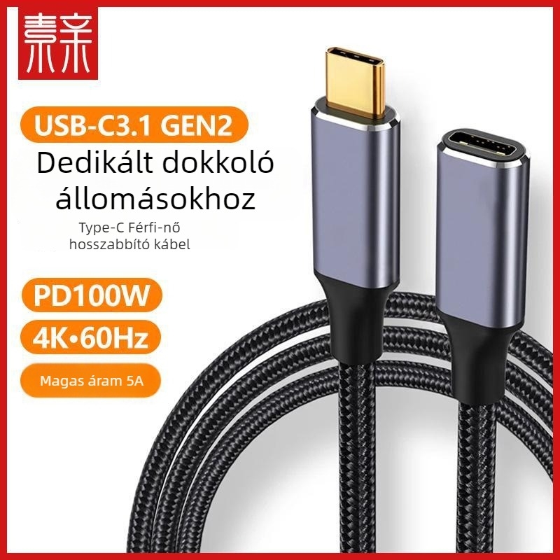 Type-C férfi–nő bővítő dokk 4K támogatással, PD 100W gyors töltés, nagy áramerősségű adatátvitel
