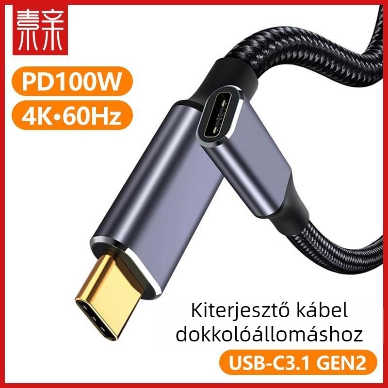 Type-C férfi–nő bővítő dokk 4K támogatással, PD 100W gyors töltés, nagy áramerősségű adatátvitel