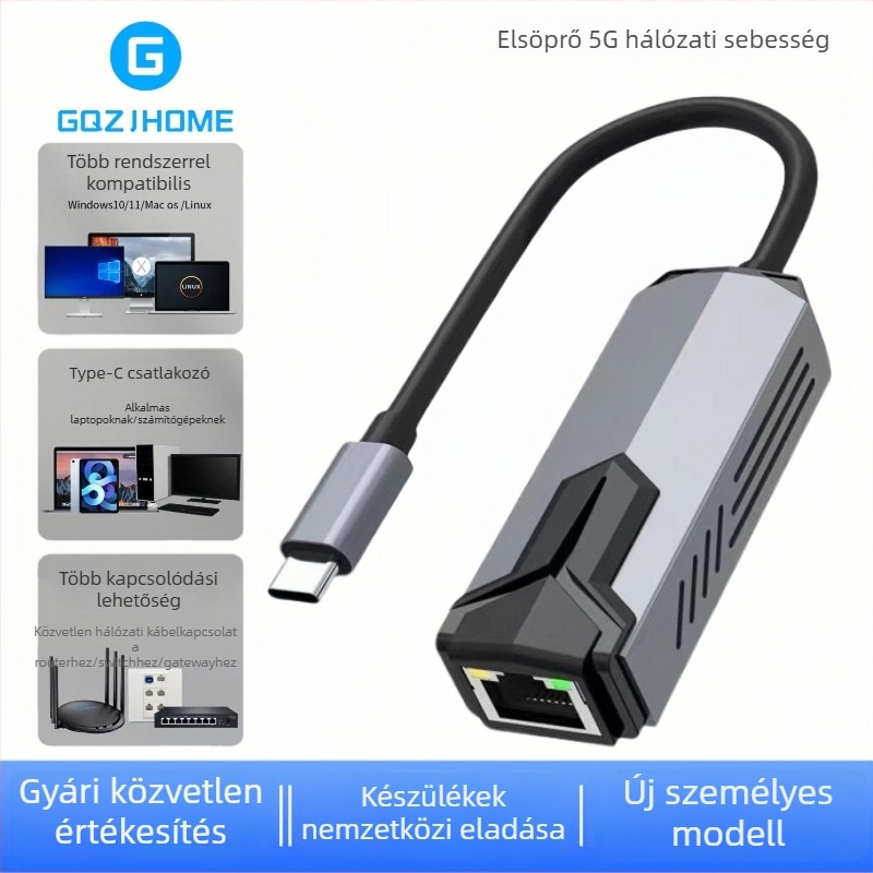 HD USB-C to RJ-45 Ethernet adapter, USB 3.0, 5 Gbps, meghajtó nélküli, Plug-and-Play