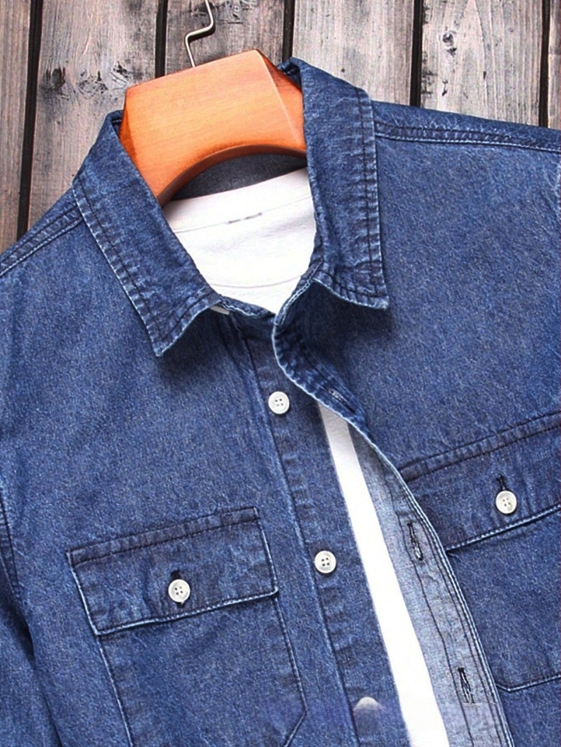 Denim ing cardigan-stílusban, hosszú ujjú, Turn-down gallér, karcsú szabás, 96% pamut