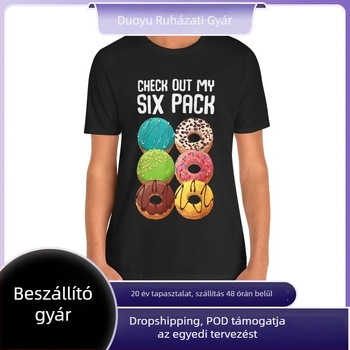 Fánk mintás pamut póló, férfiaknak, rövid ujjú, kerek nyakú, laza szabású