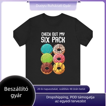 Fánk mintás pamut póló, férfiaknak, rövid ujjú, kerek nyakú, laza szabású