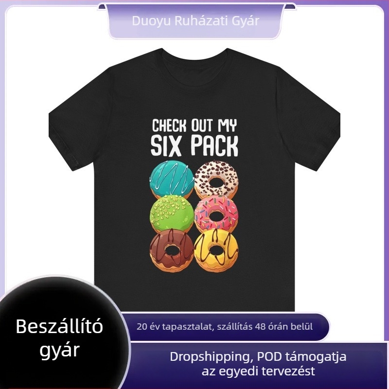 Fánk mintás pamut póló, férfiaknak, rövid ujjú, kerek nyakú, laza szabású