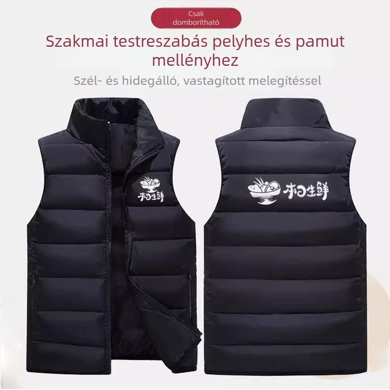 Munkaruha mellény puff- és pamutszigetelésű, vastag anyag, cipzáras záródás, álló gallér