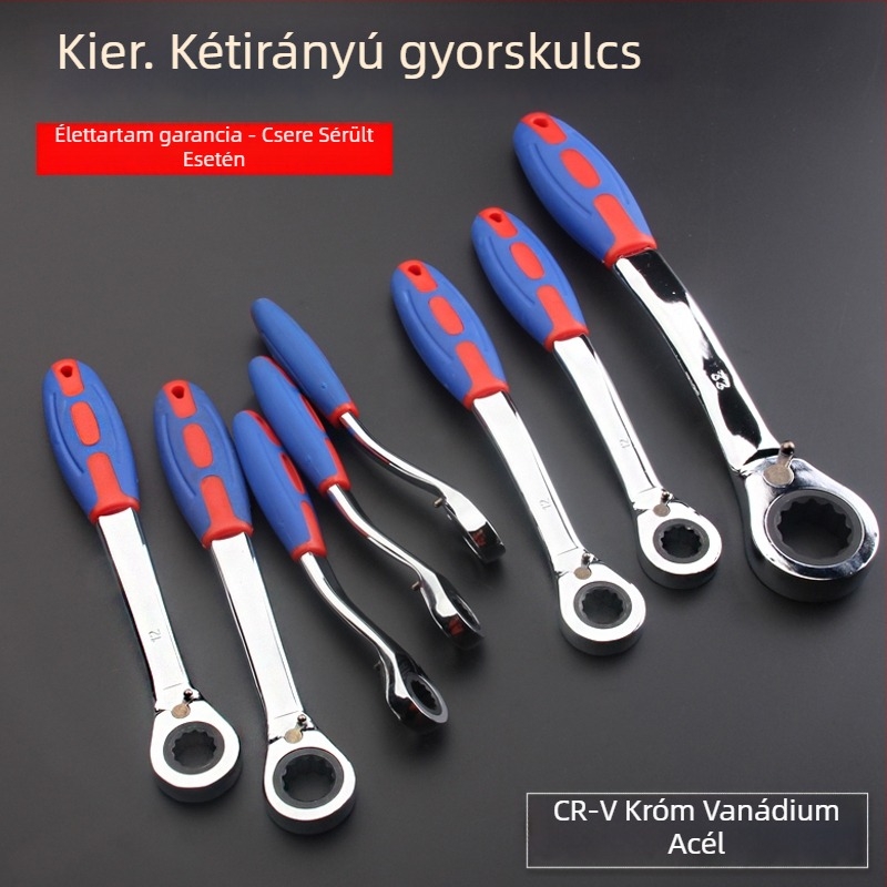 Automata visszafordítható clichetkulcs, kétirányú, kettős használatú, műanyag ívelt nyéllel, magas széntartalmú acél