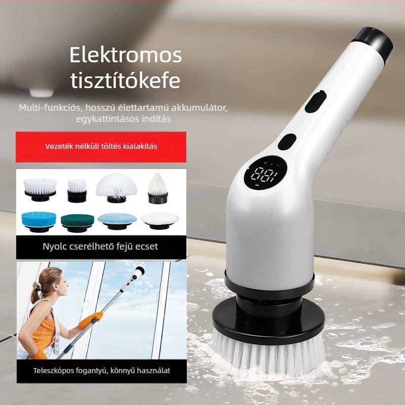 Elektromos mop összecsukható hosszú fogantyúval és LCD kijelzővel — nyolc az egyben tisztítóecset konyhához és fürdőszobához