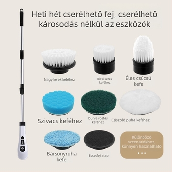 Elektromos tisztító kefe – sokoldalú kézi súrolókefe konyhához és fürdőszobához, USB-áramellátás, 3,7V, kétfokozatú hőmérséklet-szabályozás, kapacitás akár 300 mL