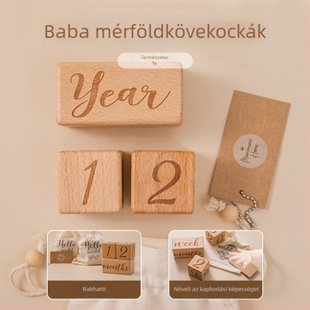 Fából készült négyzet babamérföldkő fotórekvizit újszülötteknek