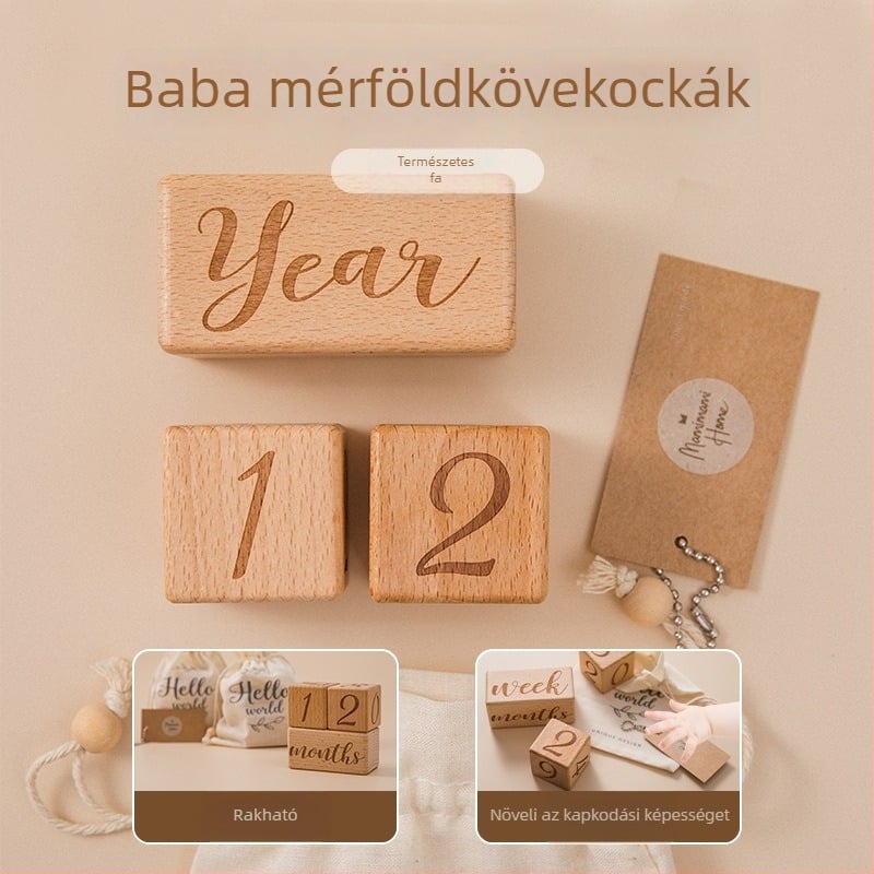 Fából készült négyzet babamérföldkő fotórekvizit újszülötteknek