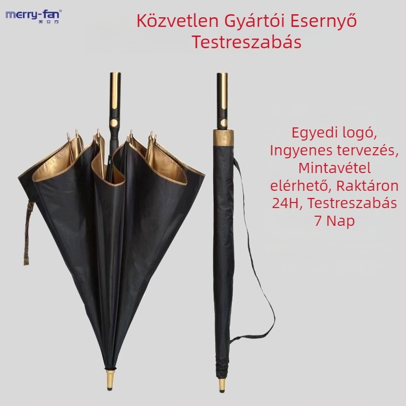 Golf esernyő, teljes rostos váz, 8 bordás keret, hosszú nyelet, automatikus nyitás, logónyomtatás és testreszabás