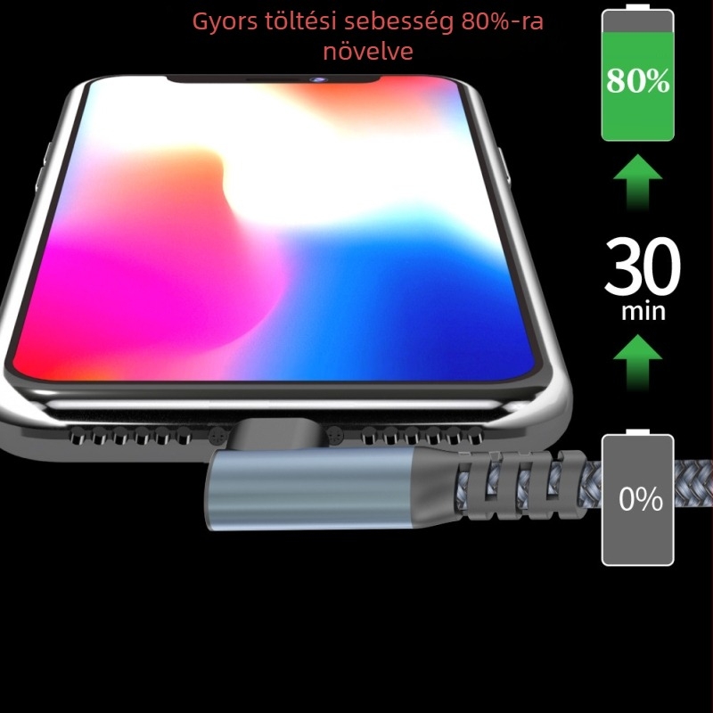Lightning és USB-C töltőkábel két interfésszel, PD gyorstöltés, alumíniumötvözet, 100W