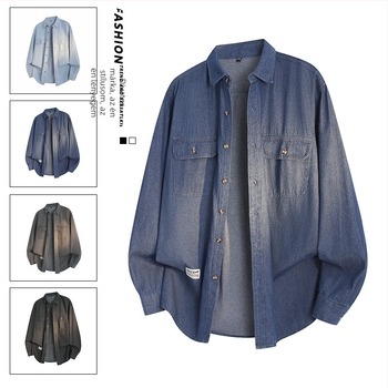 Férfi lazán szabott denim-ing, hosszú ujjú, oversize stílus, zsebbel, 71-80% pamut, 30s kötésű poliészter-pamut keverék, 2025 ősz