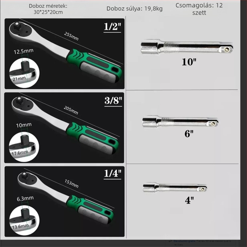 Kétirányú 72-dontos görbített fejű ráccsos kulcs, krómozott felület, króm-vanádium acélból