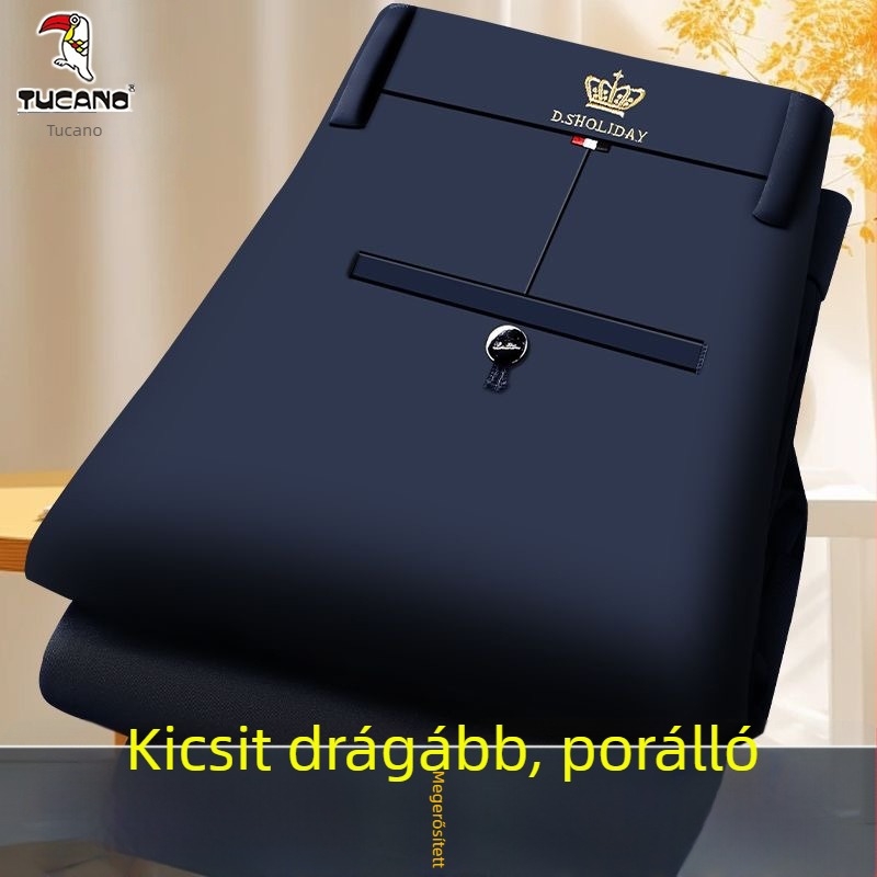 Férfiaknak szóló vastag téli nadrág, magas derekú, egyenes szabású casual, nagy rugalmasság, vasalás nélkül