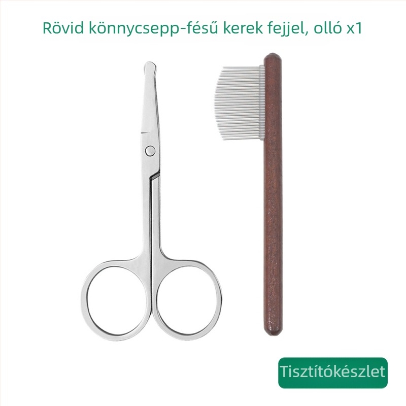 Kutyák ápoló készlet könnyezésnyomok elleni fésűvel, ollóval és fa fésűvel