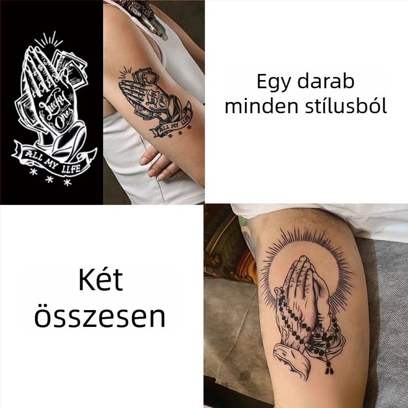 Kar tetováló matrica – Imádkozó kezek motívum, vízálló, hosszú élettartamú, fél-permanens, realisztikus dizájn