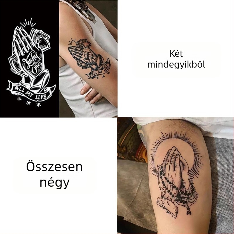 Kar tetováló matrica – Imádkozó kezek motívum, vízálló, hosszú élettartamú, fél-permanens, realisztikus dizájn
