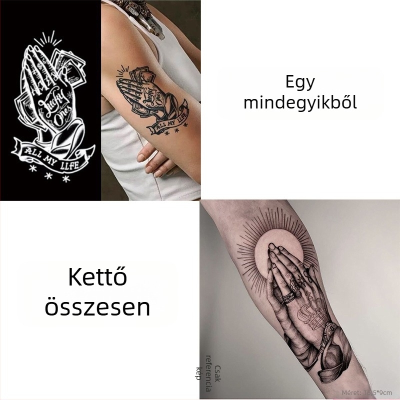 Kar tetováló matrica – Imádkozó kezek motívum, vízálló, hosszú élettartamú, fél-permanens, realisztikus dizájn