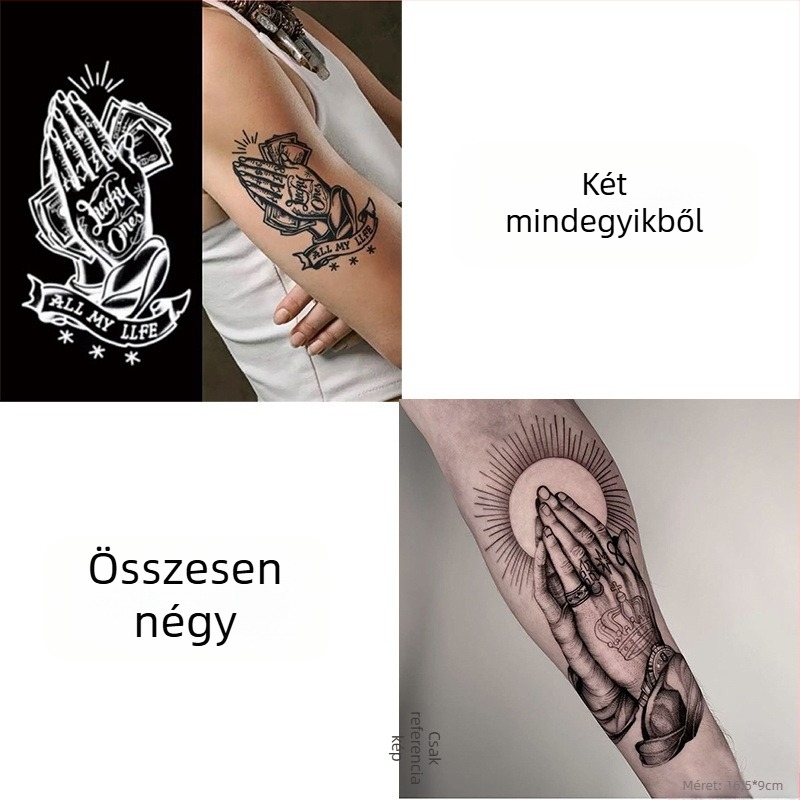 Kar tetováló matrica – Imádkozó kezek motívum, vízálló, hosszú élettartamú, fél-permanens, realisztikus dizájn