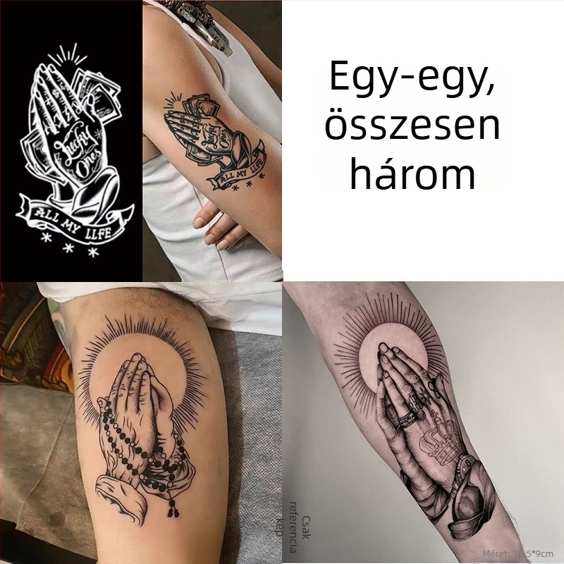 Kar tetováló matrica – Imádkozó kezek motívum, vízálló, hosszú élettartamú, fél-permanens, realisztikus dizájn