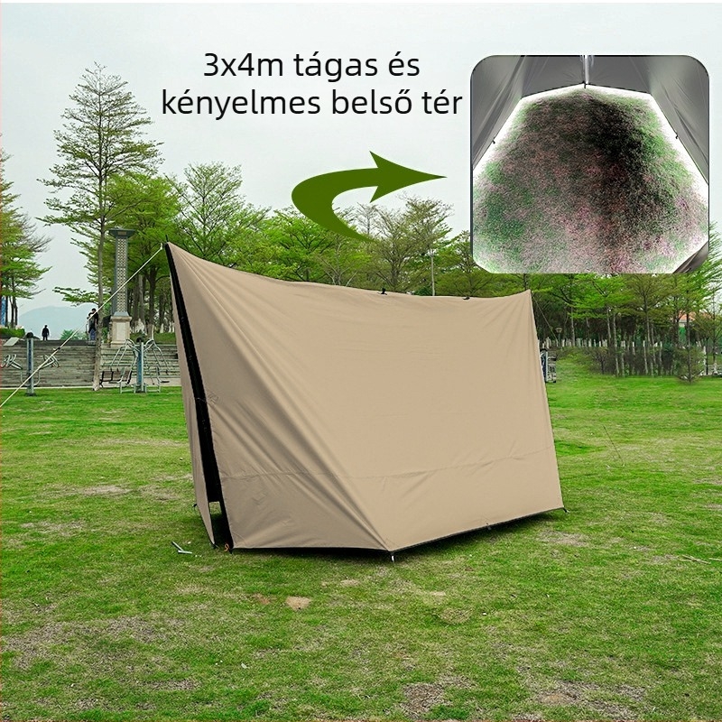 Kemping árnyékoló sátor több horogos rendszerrel, 210D Oxford szövet, vízálló 3000–8000 mm, négyszögletes alakú