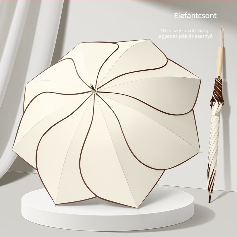 Petál alakú esernyő UV védelem UPF 50+, 8 bordás, Vinyl 210T anyag, kézi nyitás, automata zárás, tömörfa nyél, ötvözet karó, logónyomtatás lehetséges