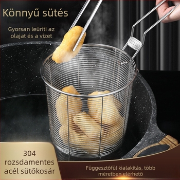 304 rozsdamentes acél olajsütő kosár szűrővel tésztákhoz, nasikhoz és sült krumplihoz – égésgátló fogantyú, egyetlen kampó, testreszabható Zhenggang Hardware