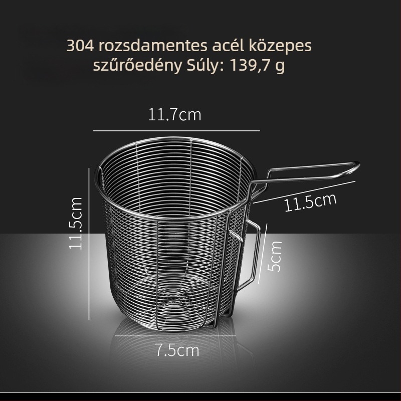 304 rozsdamentes acél olajsütő kosár szűrővel tésztákhoz, nasikhoz és sült krumplihoz – égésgátló fogantyú, egyetlen kampó, testreszabható Zhenggang Hardware