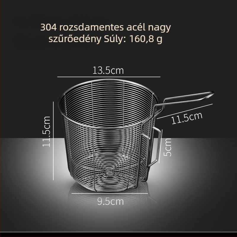 304 rozsdamentes acél olajsütő kosár szűrővel tésztákhoz, nasikhoz és sült krumplihoz – égésgátló fogantyú, egyetlen kampó, testreszabható Zhenggang Hardware