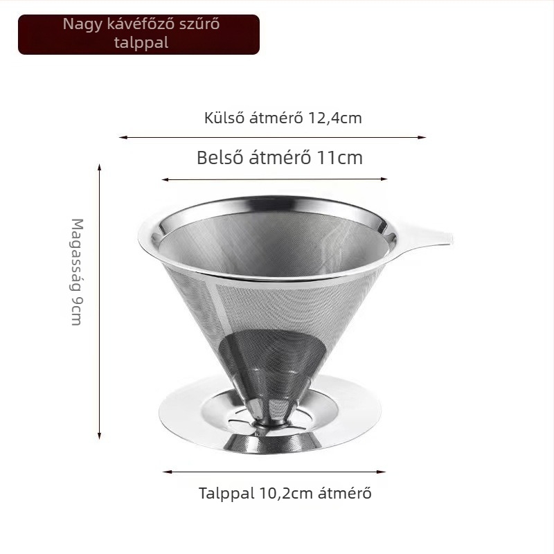 Kétszintes kávéfőző filter rozsdamentes acélból, 304, lézergravírozott logóval, kávézók számára, egyszínű mintázat, papírdobozos csomagolás.