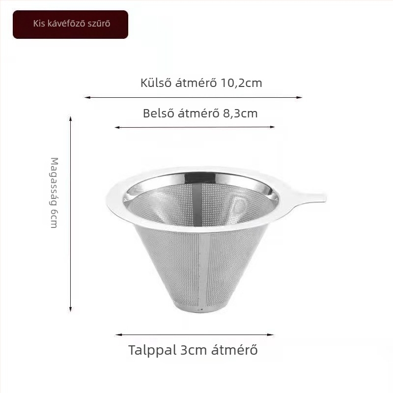 Kétszintes kávéfőző filter rozsdamentes acélból, 304, lézergravírozott logóval, kávézók számára, egyszínű mintázat, papírdobozos csomagolás.