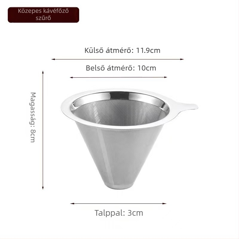 Kétszintes kávéfőző filter rozsdamentes acélból, 304, lézergravírozott logóval, kávézók számára, egyszínű mintázat, papírdobozos csomagolás.
