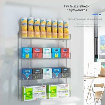 Falihoz rögzíthető cigaretta kijelző állvány, többszintű tárolás, műanyag