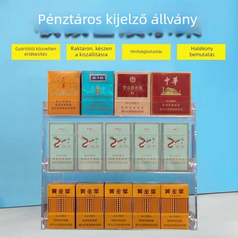 Falihoz rögzíthető cigaretta kijelző állvány, többszintű tárolás, műanyag