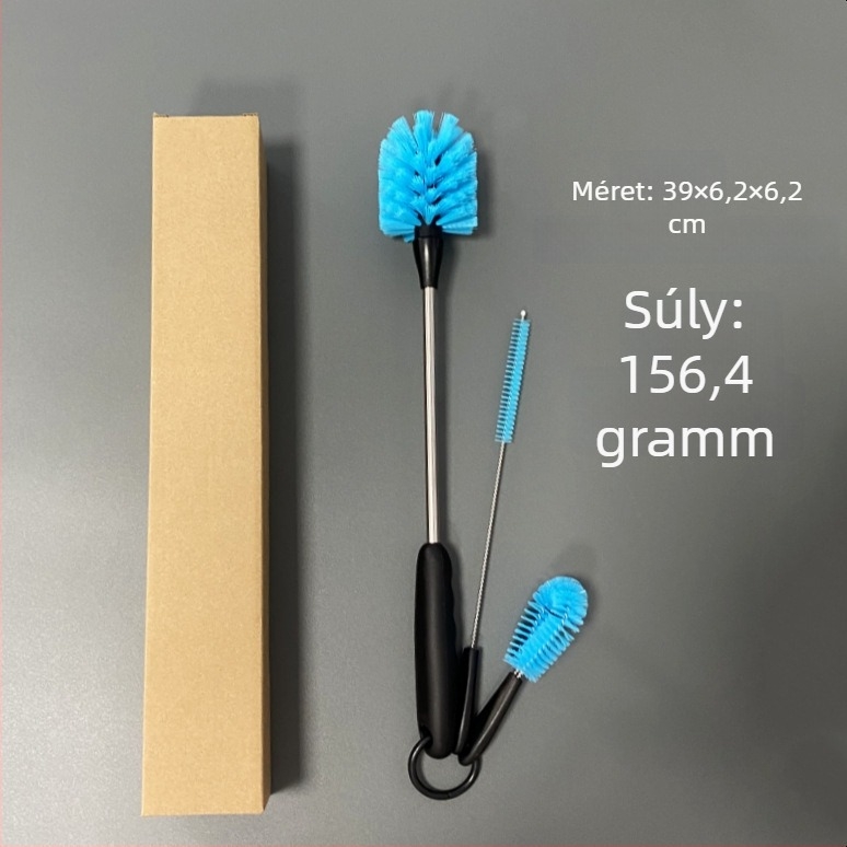 Pohártisztító kefés készlet, 3 darab, tartalmaz kupak- és szívószál-kefét, műanyagból, tisztítás minden zugban