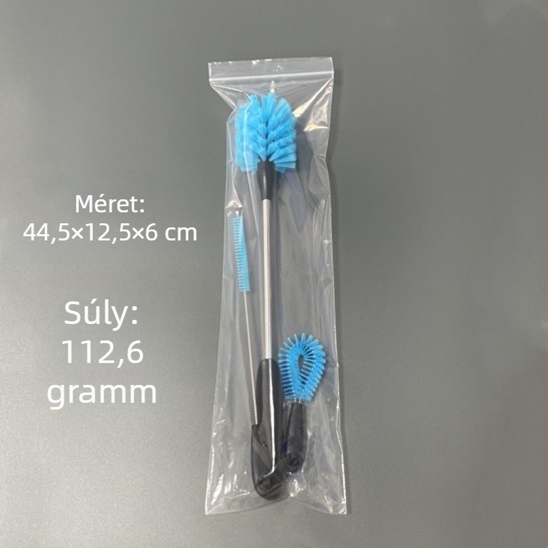 Pohártisztító kefés készlet, 3 darab, tartalmaz kupak- és szívószál-kefét, műanyagból, tisztítás minden zugban