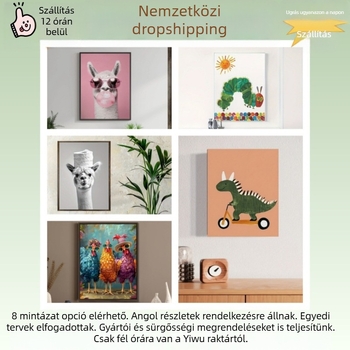 Olajfestmény dekoratív kép fa keretben, bekeretezett; minta: állatok, absztrakt, rajzfilm; inkjet nyomtatás