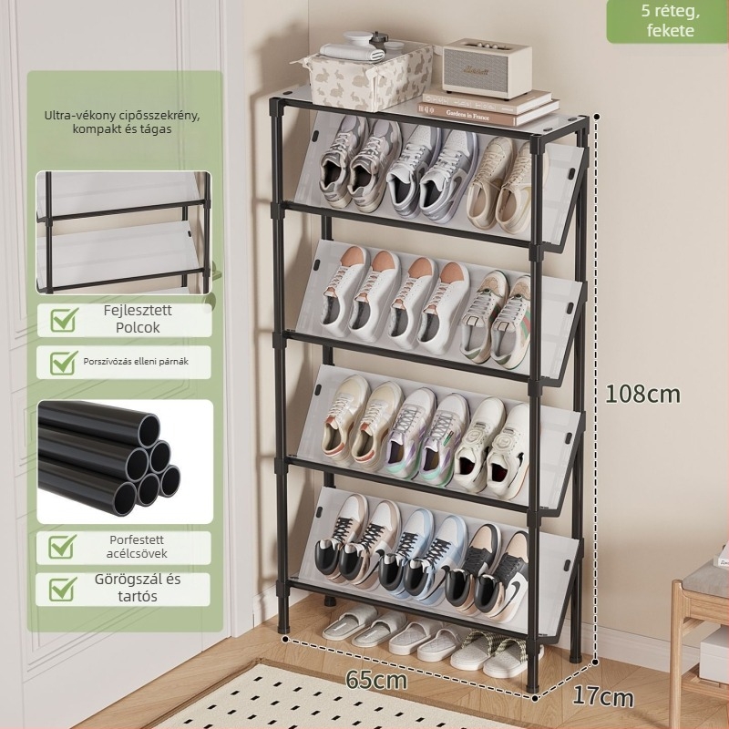 Ajtóra szerelt cipősszekrény keskeny bejárathoz, beltéri, 3–6 réteggel, szerelési útmutatóval