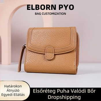 Érmékre való pénztárca nylonból és első réteg marhabőrből mikroszálas anyaggal, egyszínű minta, városi egyszerűség, ultra könnyű, lopás elleni védelem