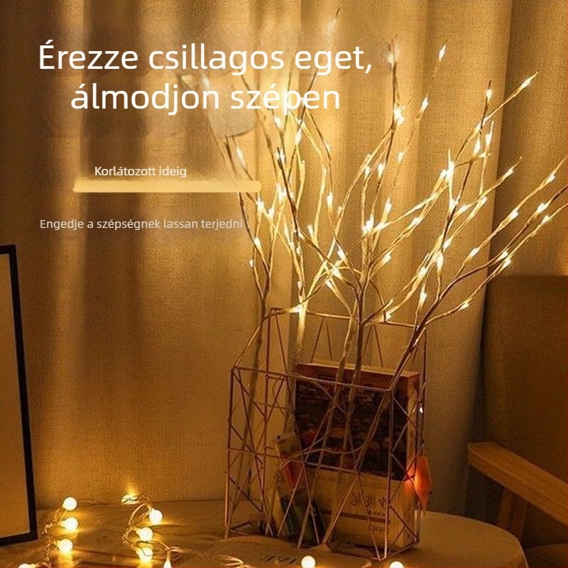 Hálószoba LED-fa alakú fény – livestream háttér dekoráció, elemről működik, 20 LED, IP54, 50 000 órás élettartam, kézi kapcsoló